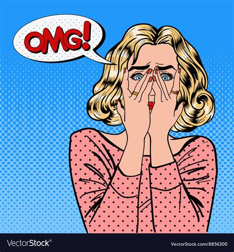 Shocked Woman Closes Eyes With Her Hands Pop Art Vector Image