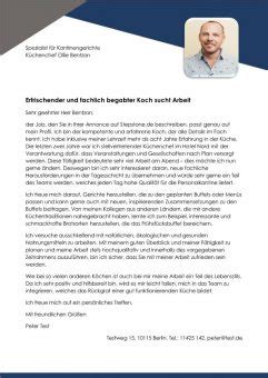 Bewerbung Küchenhilfe | Bewerbungsschreiben Hotelfachfrau
