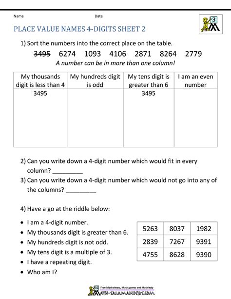 Grade 4 Place Value Worksheets Build A 4 Digit Number Converting Four