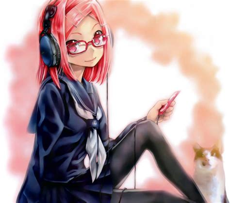 Cute Anime Girl With Glasses And Headphones Anime