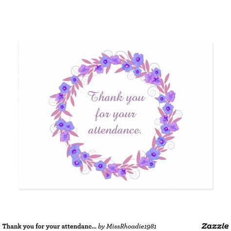 Thank You For Your Attendance Purple Floral Postcard Zazzle Purple