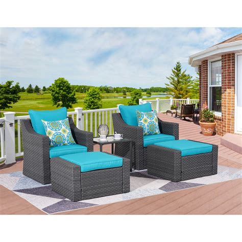 Superjoe 5 Pcs Outdoor Patio Furniture Set All Weather Pe Rattan Wicker