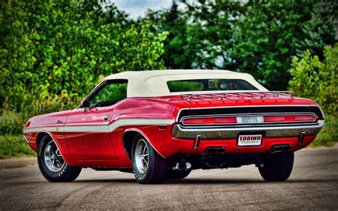 Download Wallpapers Dodge Challenger Hdr 1970 Cars Back View Muscle Cars Retro Cars Red