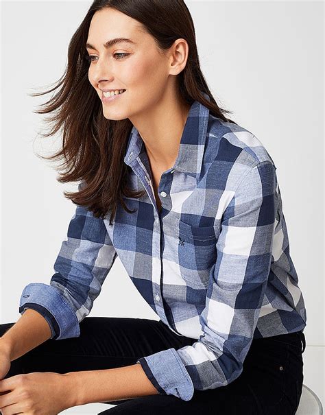 Womens Weekend Flannel Shirt In Navy Blue From Crew Clothing