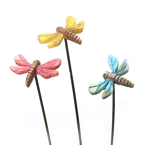 Set Of 3 Colourful Dragonflies Fairy Garden Accessory