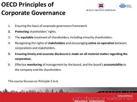 The presence of this code of conduct at work implies 1. ca corporate governance intro