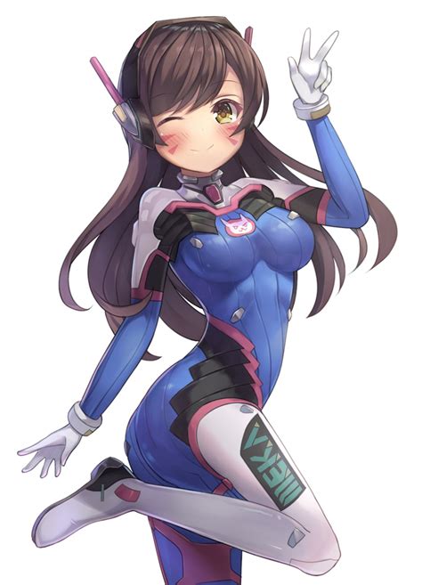 Dva Overwatch Bent Legs Blush Long Hair Brunette Skinny One