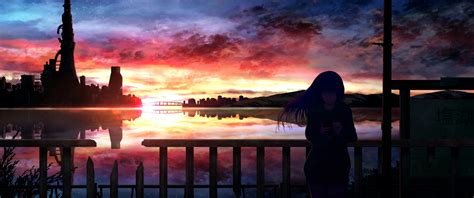 3440x1440 Resolution Anime Girl In Sunset 3440x1440 Resolution