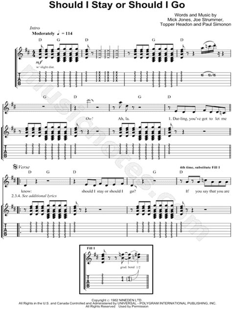 The Clash Should I Stay Or Should I Go Guitar Tab In D Major