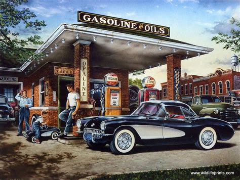 Artist Dan Hatala Unframed Classic Car Corvette Print Full Service Corvette Classic Cars Gas