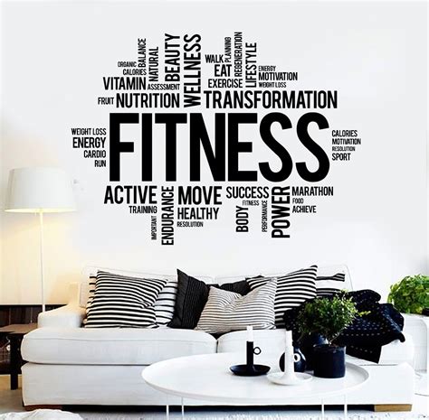Vinyl Wall Decal Fitness Word Cloud Healthy Lifestyle Gym Motivation S