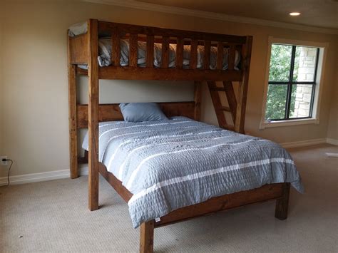 ( 5.0) out of 5 stars. Rustic Barnwood Texas Bunk Bed - Twin over Queen - Rustic Perpendicular Designer Full Loft with ...