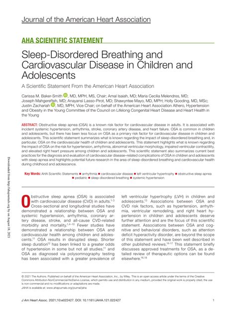 Pdf Sleep‐disordered Breathing And Cardiovascular Disease In Children
