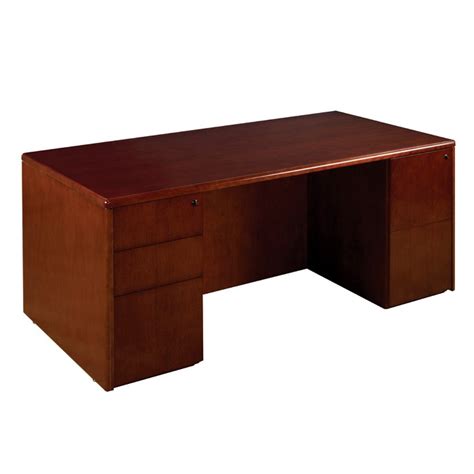 Double Pedestal Desk 72x36 In Dark Cherry Wood