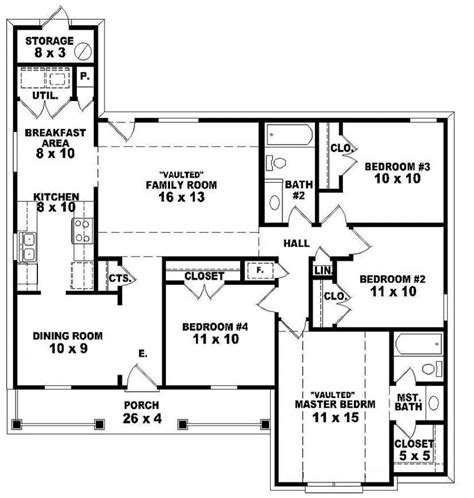 1 Story 4 Bedroom House Floor Plans Floorplansclick