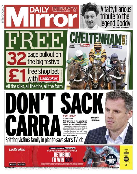 John bercow demands apology over £1m i'm a celebrity claim. DAILY MIRROR FRONT PAGE : Latest News, Breaking News ...