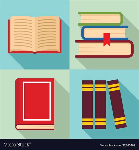 Library Books Icon Set Flat Style Royalty Free Vector Image