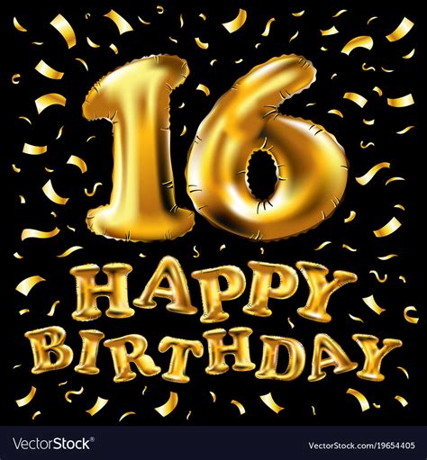 16th Birthday Celebration With Gold Balloons Vector Image