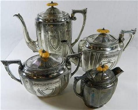 Enamel is a material made by fusing. A four-piece electroplated Britannia metal tea and coffee ...