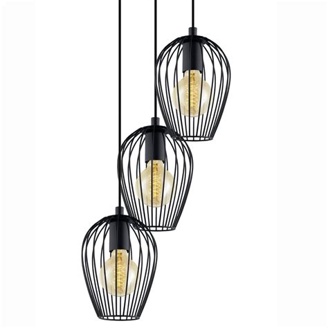The tarbes black cage pendant light by eglo is a modern and interesting breakfast bar light. Eglo 49479 Black Newtown Three Light Cluster Cage Pendant ...