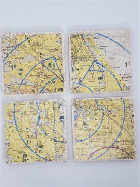 Ord Vfr Chicago Map Aviation Charts On Stone Coasters Set Of Etsy