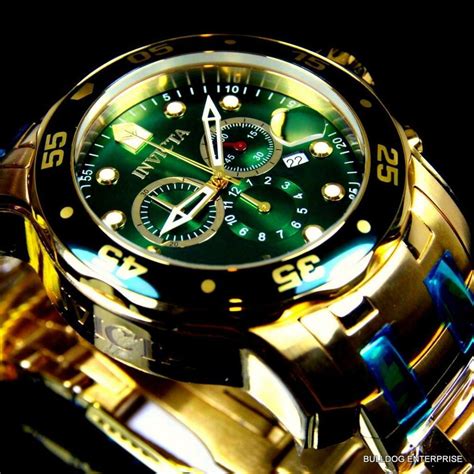 Diving watches by bremont luxury watches, british handmade watches that are tested beyond endurance. Mens Invicta Pro Diver Scuba 18kt Gold Plated Chronograph Green 48mm Watch New | eBay