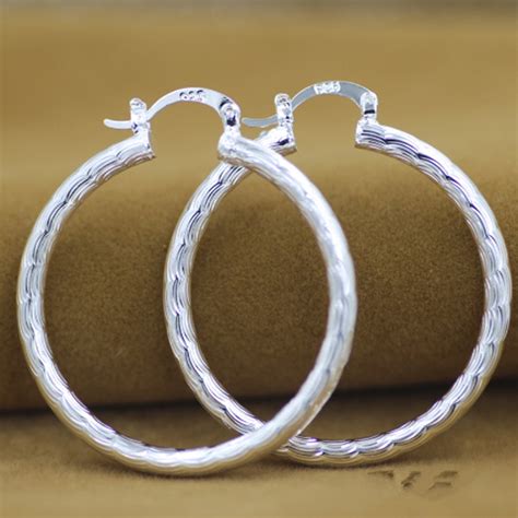 Fashion Jewelry 925 Sterling Silver Womens Round Hoop Earrings High