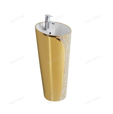 Cylindrical Round Free Standing Pedestal Sink Gold Modern Semi Pattern
