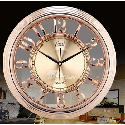 Luxury Goldrose Gold Wall Clocks Round Large Abs Glass Unique