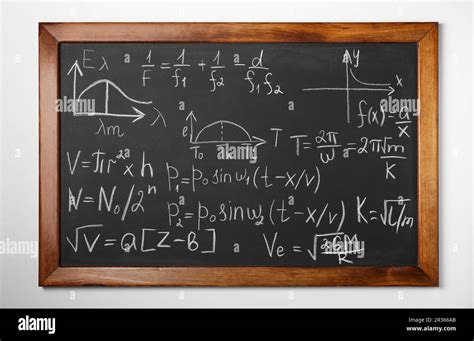 Chalkboard With Many Different Math Formulas On White Wall Stock Photo