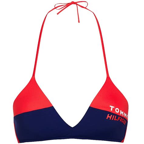 tommy hilfiger bold swim halterneck triangle bikini top red glare