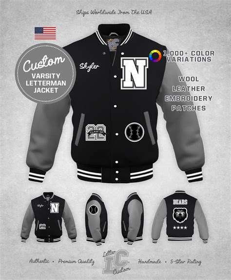 Custom Varsity Letterman Baseball Jacket Gray Leather And Black Etsy