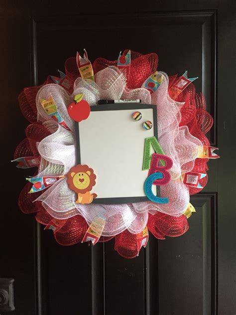 Teacher Wreath With Dry Erase Board Red And White Mesh Teacher