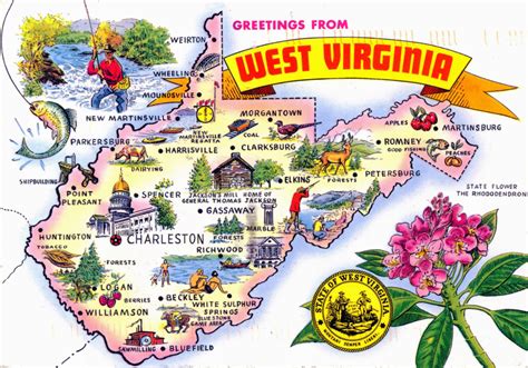 Large Tourist Illustrated Map Of West Virginia State West Virginia State USA Maps Of The