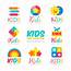 Flat Kids Logos With Colorful Items  Free Vector