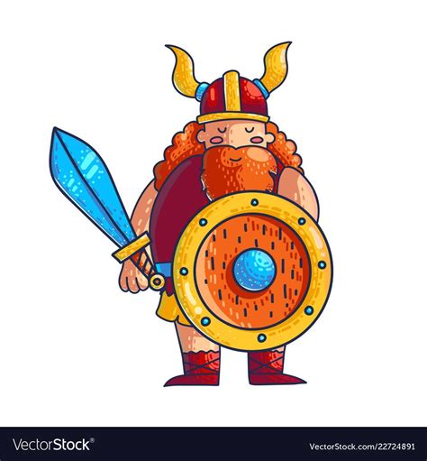 Viking Vector Cartoon Character Hand Drawn Viking With Sword Shield