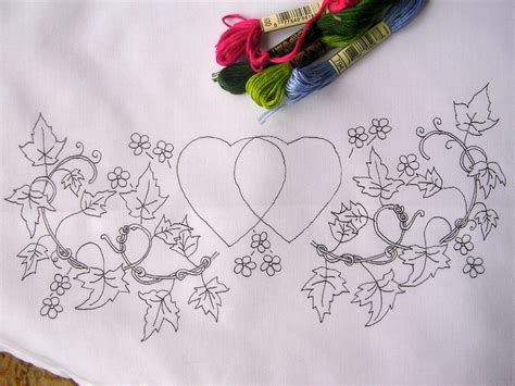 Ready To Embroider Pillow Cases With A Hearts And Flowers Etsy Uk