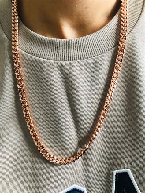 Rose Gold Diamond Cut Long Chain Cuban Necklace For Men Cands