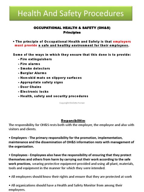 Health And Safety Procedures Occupational Safety And Health Online