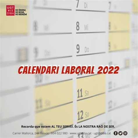 Calendari Laboral 2022 Ugt Diputació De Barcelona