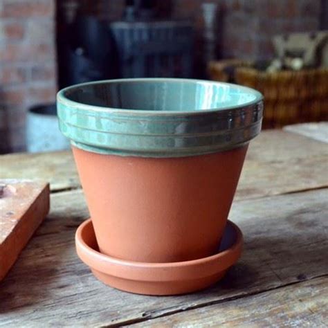 Green Ceramic Plant Pot Saucers Longaberger Pottery Woven Traditions