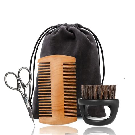 BellyLady 3Pcs Set Men Beard Care Kit Comb Brush Scissors Storage Bag