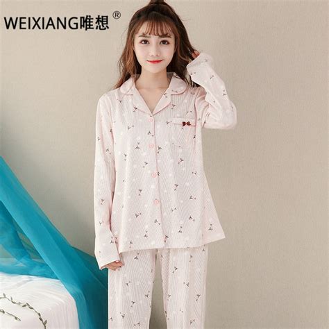 weixiang sexy two piece women s pajama sets pure cotton long sleeve shorts sleepwear female