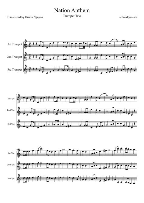 National Anthem Trumpet Trio Screaming Sheet Music For Trumpet