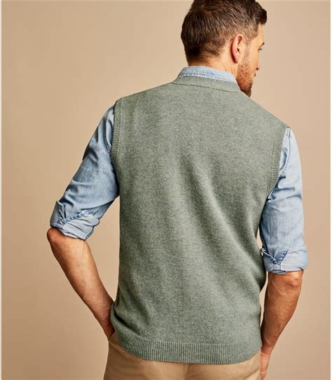 Green Mist Mens Lambswool Knitted Waistcoat Woolovers Uk