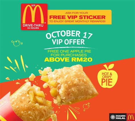 Get discounts, promo codes and member promotions by clicking the button to visit malaysia airlines' website and sign up for their email newsletter. McD Drive-Thru VIP FREE Apple Pie (Minimum Purchase RM20 ...