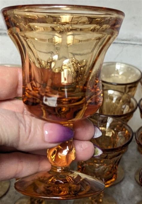 Vintage Fostoria Jamestown Amber Glasses Goblets 21 Pieces Set Lot Nice Ebay