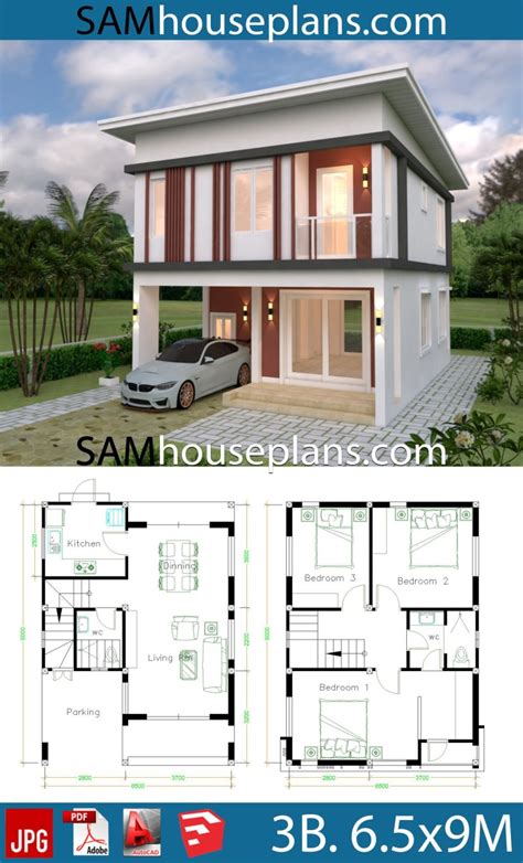 House plans 6.8×15 with 3 bedrooms. House plans 6.6x9 with 3 bedrooms Flat roof - SamHousePlans