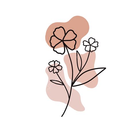 Earth Tone White Transparent Line Art Flower With Earth Tone Color