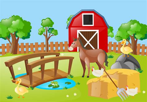 Farm Scene With Animals In The Field 370253 Vector Art At Vecteezy